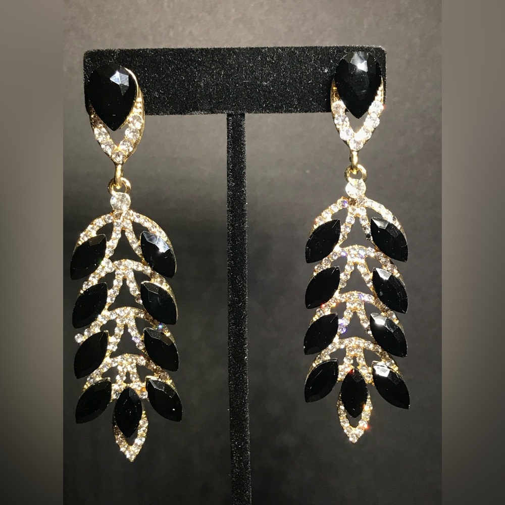 Chic Black and Gold Leaf Earrings